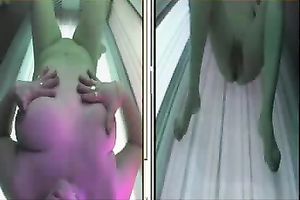 Sexy college horny white wife caught on hidden webcam in solarium