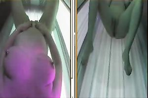 Sexy college horny white wife caught on hidden webcam in solarium