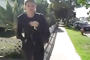 Bewitching hottie in constricted leggings definitely caught my attention