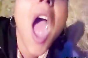 Ugly Indian whore is engulfing beefy pecker outdoor until her face hole is filled with spunk