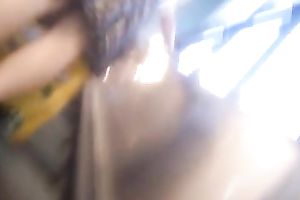 Pussy of chick receives stripped on shoe camera in an elevator