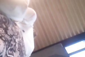 Pussy of chick receives stripped on shoe camera in an elevator