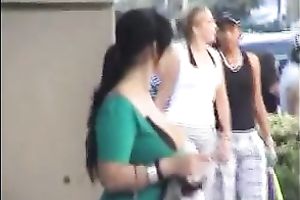 Stunning Latina smokes in the street and teases me with her cleavage