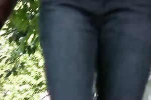 Lovely Russian dark brown babe in taut jeans meed in the public