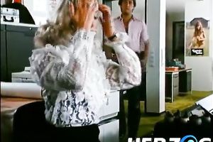 Nasty blonde women from the office engulf hard dongs and receive fucked