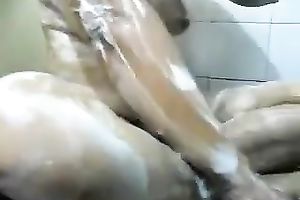 Homemade solo with chubby Indian mommy washing her body