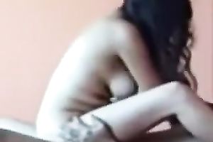 Busty long-haired white bitch enjoys jumping on her BF's schlong indoors