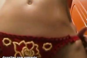 Super hawt and skinny sweetheart in her hot underclothes caressing herself in the kitchen