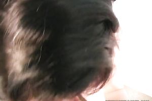 Lubricious brunette hair sucks her fuck buddy's cock in 69 position