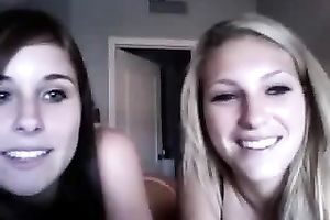 Two dilettante flawless hotties flashing their large natural melons