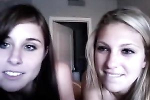 Two dilettante flawless hotties flashing their large natural melons