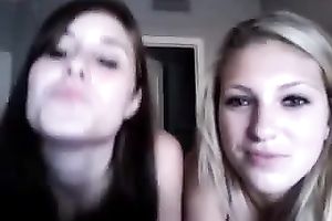 Two dilettante flawless hotties flashing their large natural melons