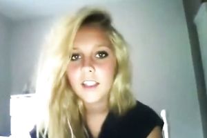 Naughty golden-haired chick disrobes on camera and exposes her bare beauty