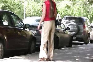 Public pissing solo clip with amateur dark brown Olga