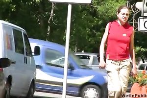 Public pissing solo clip with amateur dark brown Olga