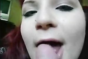 Pigtailed punk bitch is giving me a great blow job in front of a camera