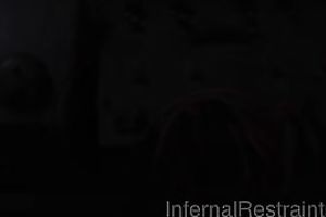 A bounded girl with a mask on her face treated actually bad