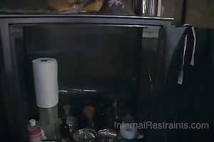 A bounded girl with a mask on her face treated actually bad