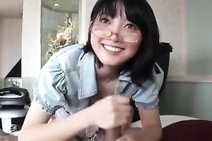 Four eyed Japanese nympho knows how to give worthwhile head