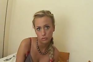 Sweet golden-haired beauty acquires stripped and masturbates with her fingers
