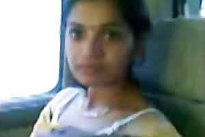 Petite Indian brunette hair cheating wife in the car flashes her gorgeous billibongs