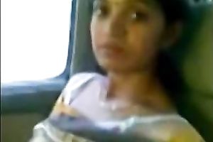 Petite Indian brunette hair cheating wife in the car flashes her gorgeous billibongs