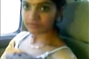 Petite Indian brunette hair cheating wife in the car flashes her gorgeous billibongs