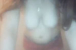 Webcam solo with me demonstrating my large natural jugs