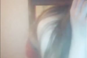 Webcam solo with me demonstrating my large natural jugs