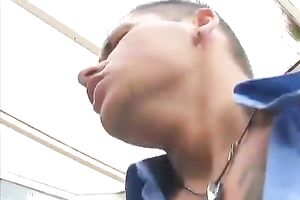 Depraved golden-haired mamma lets a fellow toy and fuck her cookie outdoors