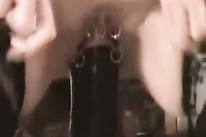 My obese slutty wife drills her pierced cookie with a large sextoy