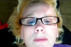 My cute blue eyed girlfriend in glasses blows me and takes facial