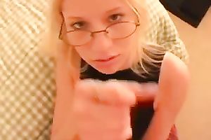 Four eyed golden-haired doxy is not glad with the facial