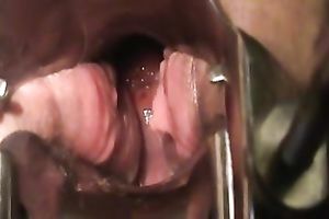 My girl plays with a speculum and lets me rub her snatch