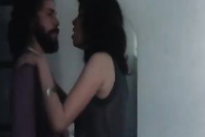 Sassy brunette hair slut exposes her big mambos in front of different dudes