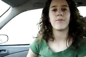 Petite nerdy legal age teenager whore sucks my penis in my car on webcam