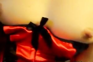Super wicked sweetheart in red corset just likes to have sex on camera