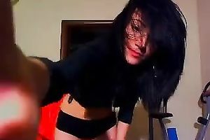 Skinny dark brown horny white wife loves dancing on livecam in her dark underware