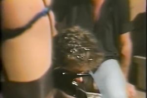 Brazen brunette hair honey in hot lingerie acquires team-fucked in three-some