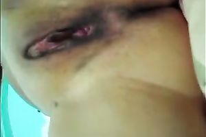 My bulky hotwife shows her bald vagina and lets me touch it