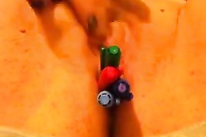 Close up solo movie scene with me stuffing my pussy with markers