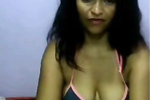 Filthy brunette hair wench with saggy whoppers masturbates for u on webcam