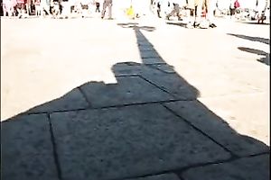 Hot honey in the town center walking in high heel shoes