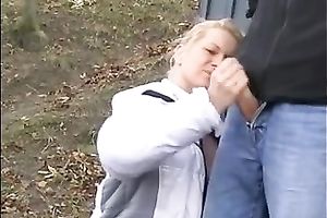 Busty blond strumpet gives a cook jerking to my hommie