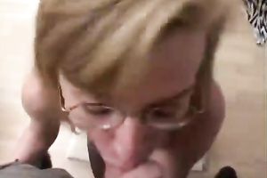 Spectacled nerdy european sweetheart masturbates and blows jock