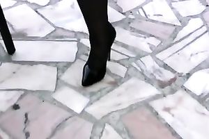 My hot colleague looks so hypnotizing in her high heel shoes