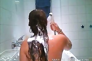 Chubby white slutwife with big breasts in the bathtub on hidden livecam movie scene