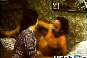 Retro dirty slut wife receives her vagina team-fucked unfathomable in the bedroom