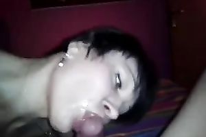 Short-haired brunette hair manages to milk my large ramrod dry