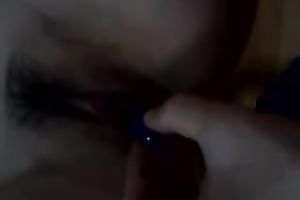 Teasing the shaggy fur pie of my BBC slut with a tiny sex tool
